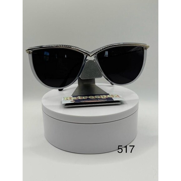 NEW Vintage Oversize Sunglasses | Non RX | Cat Eye Style | Grey Lens | Blue/Gold main image 8